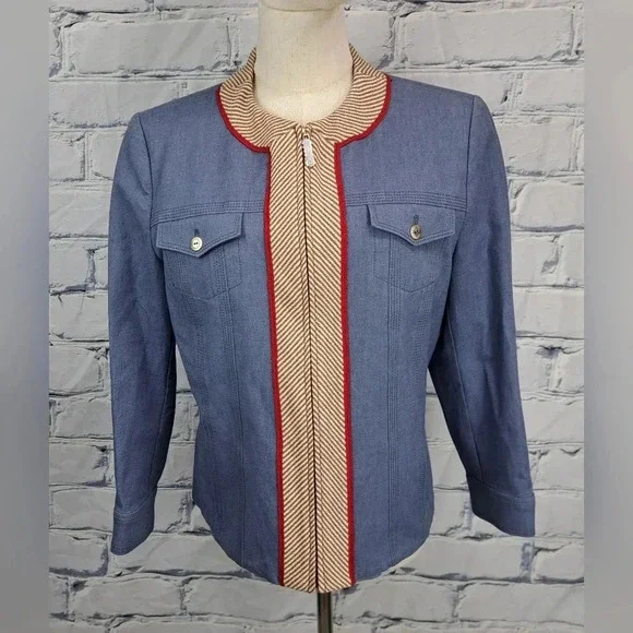 St John Sport Women's Full Zip Denim Jacket Stretch Multicolor Size Medium - Picture 1 of 16